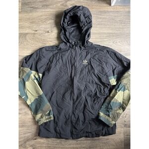 Adidas Originals Jacket Mens Camouflage Black Hoodie Windbreaker Nylon Small‎
